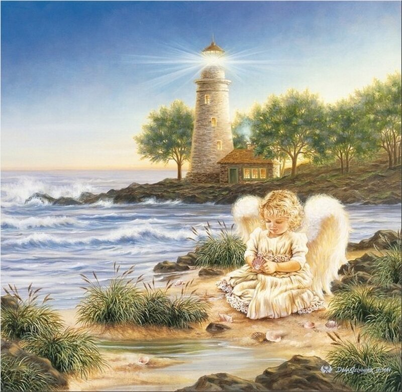 Angel Child on Beach — Blue, Serene