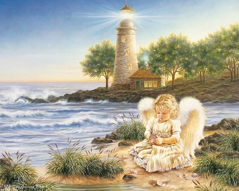 Angel Child on Beach — Blue