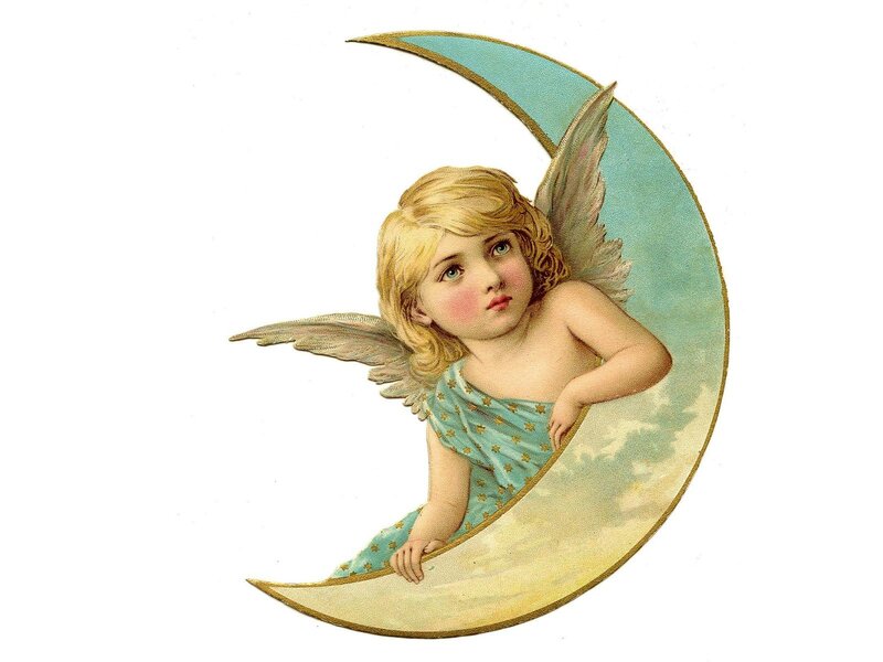 Angel Child on Crescent Moon — Blue