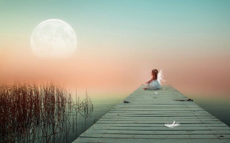 Angel Child on Dock — Blue
