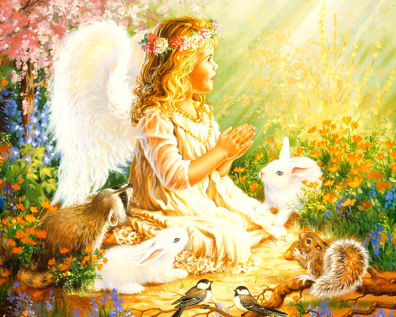 Angel Child with Animals — White