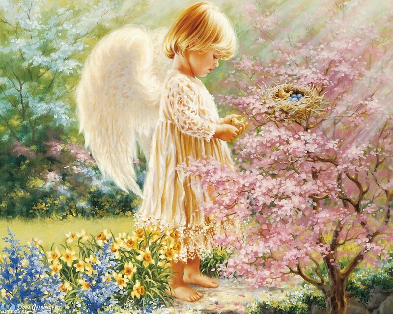 Angel Child with Bird — Pink