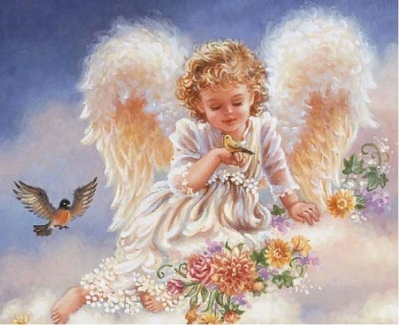 Angel Child with Bird — White