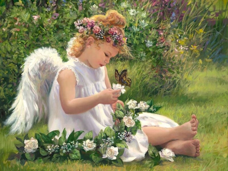 Angel Child with Butterfly — Green