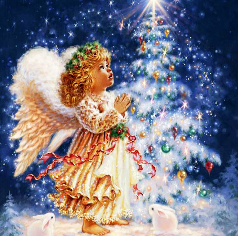 Angel Child with Christmas Tree