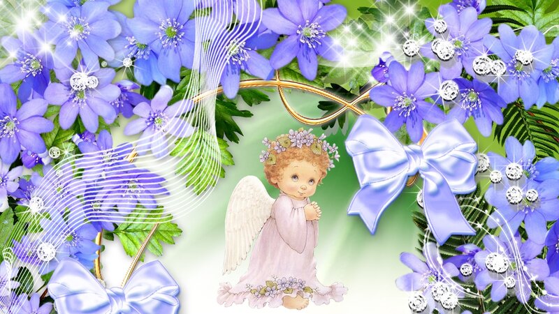 Angel Child with Flowers — Blue