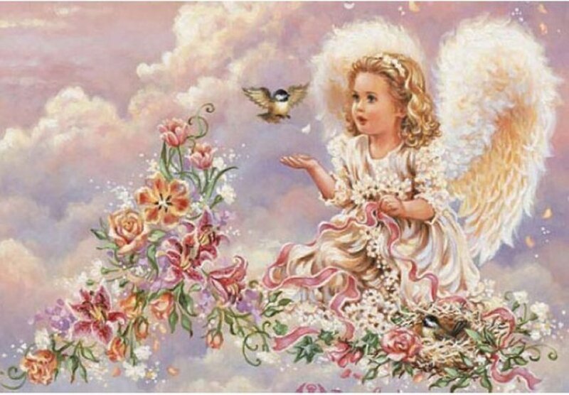 Angel Child with Flowers — Pink