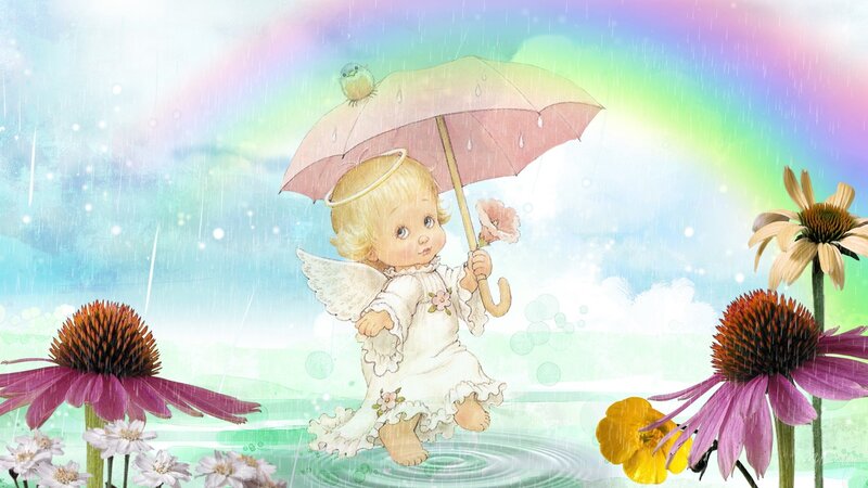 Angel Child with Umbrella — Pink