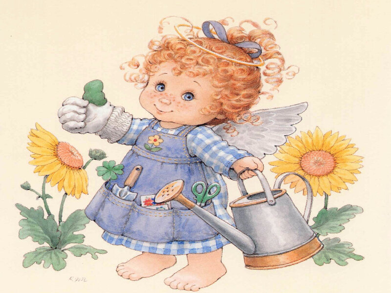 Angel Child with Watering Can — Blue