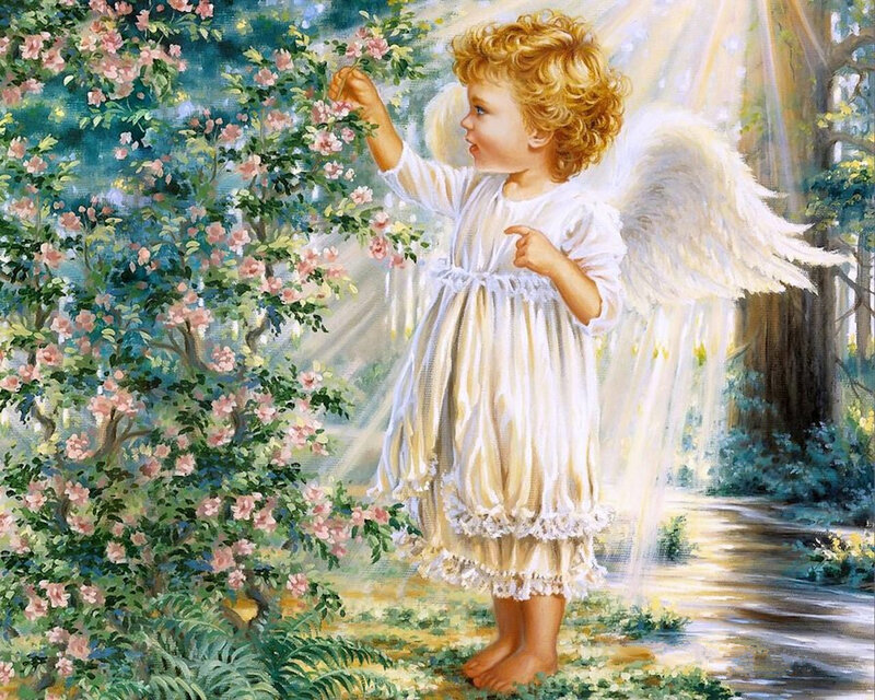 Angel Child with Wings — White, Serene