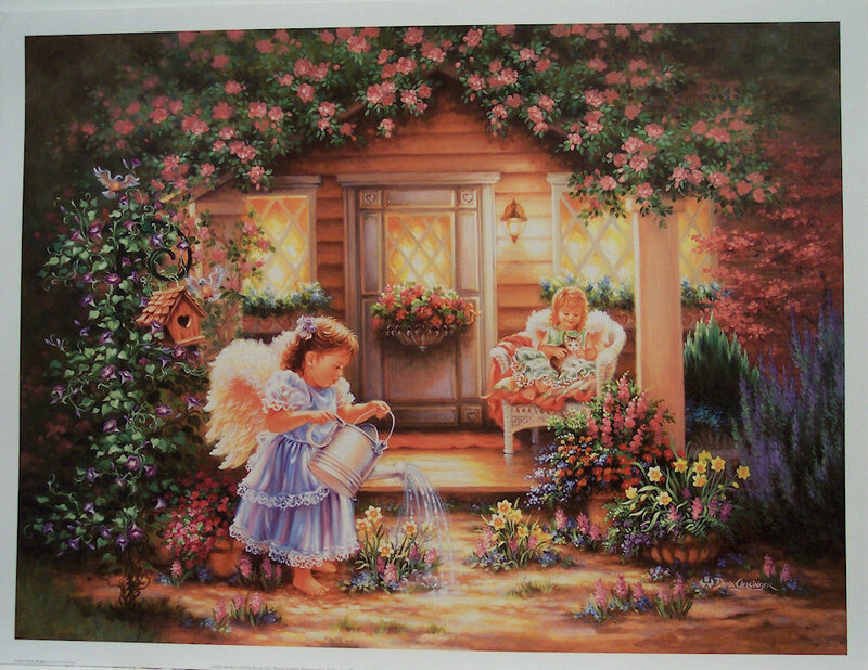 Angel children in garden scene