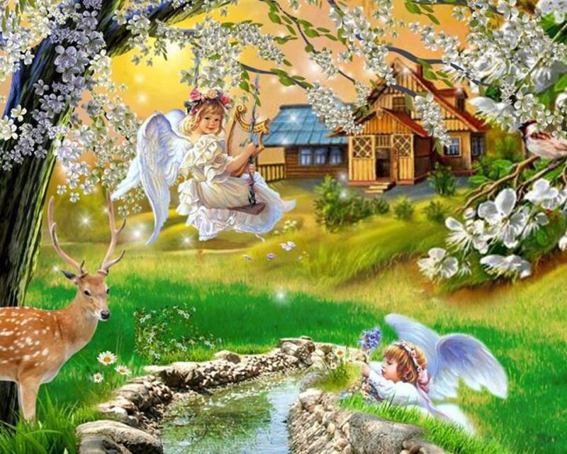 Angel Children in Garden
