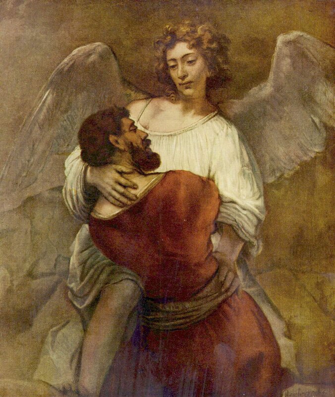 Angel comforting a man