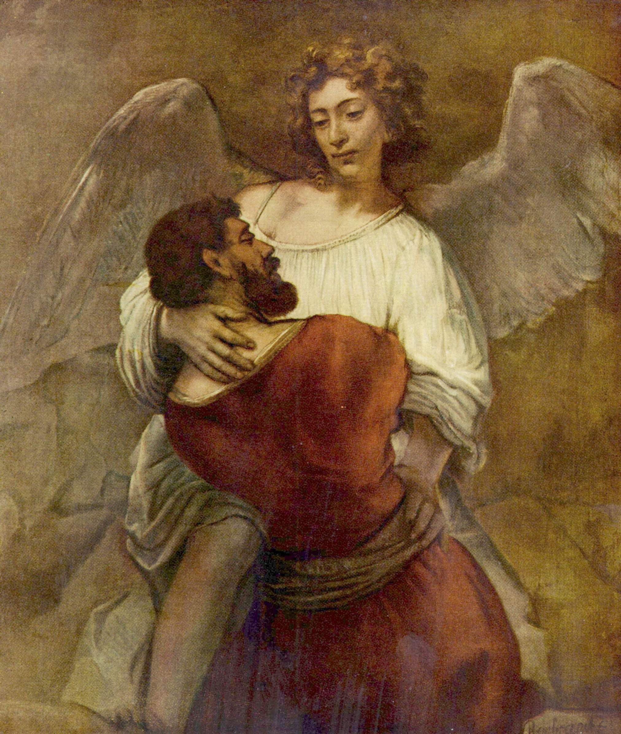 Angel comforting a man