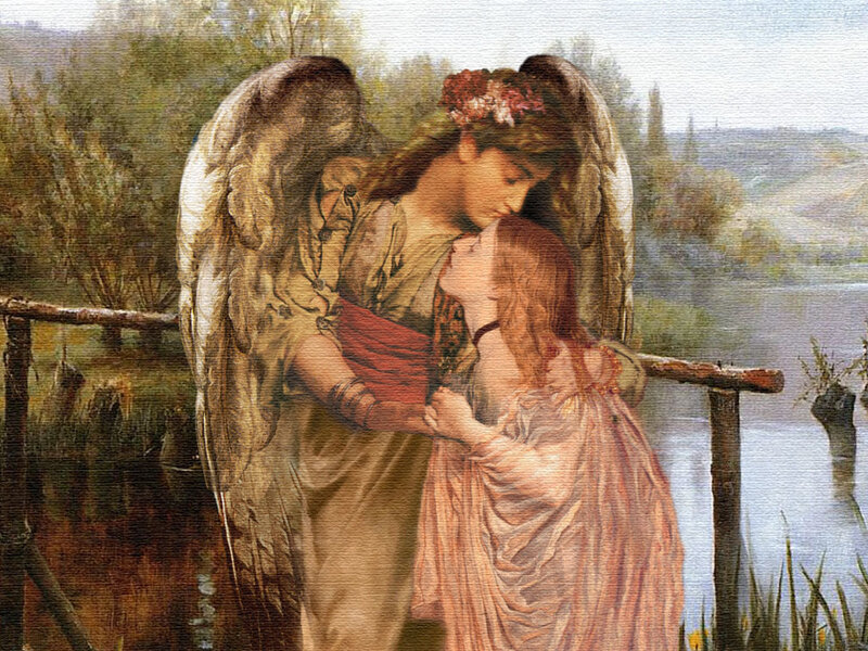 Angel comforting a woman