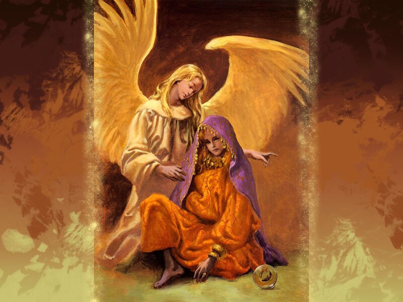 Angel comforting a woman