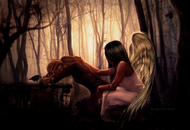 Angel Comforting Woman — Brown