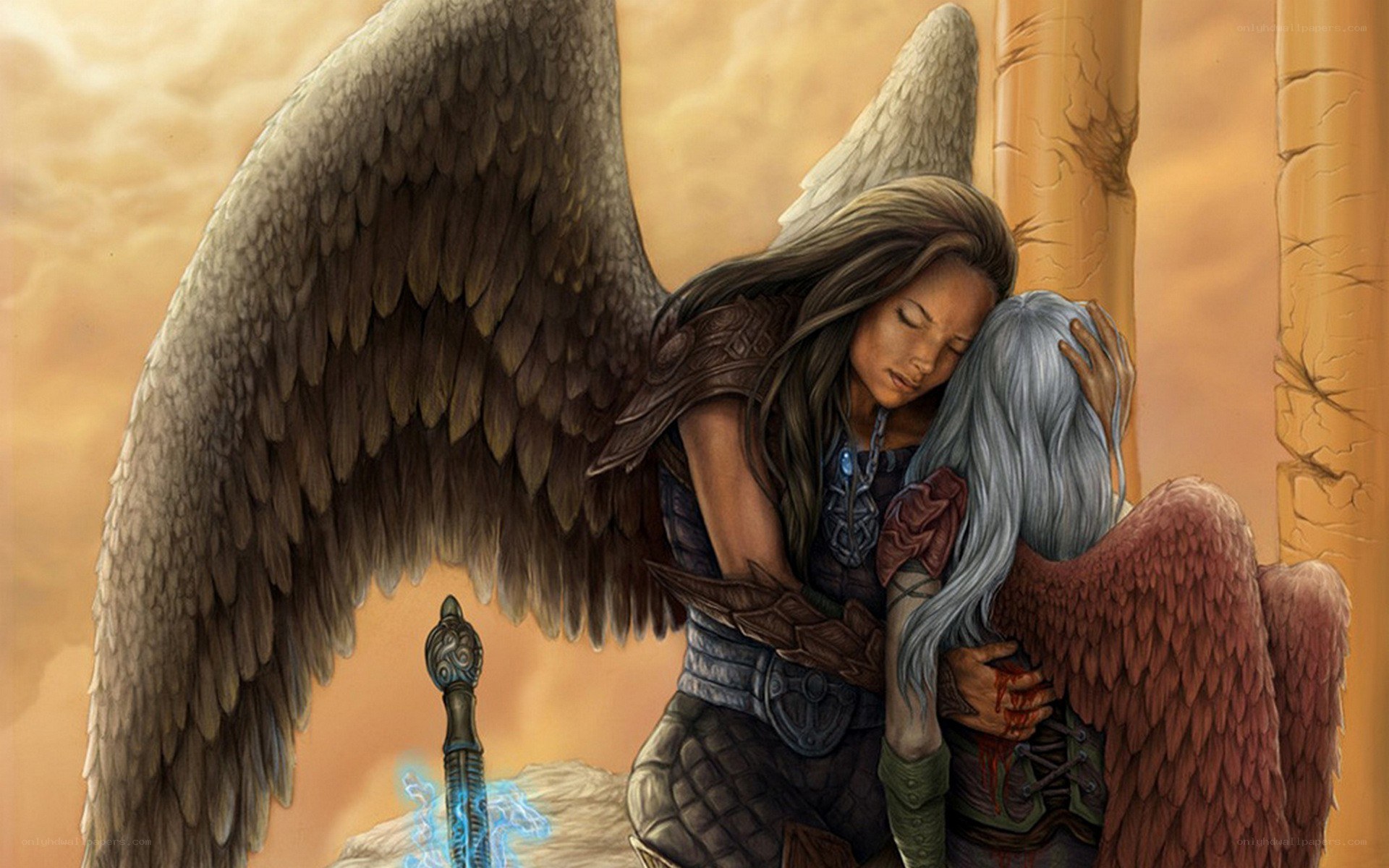 angel comforting wounded companion