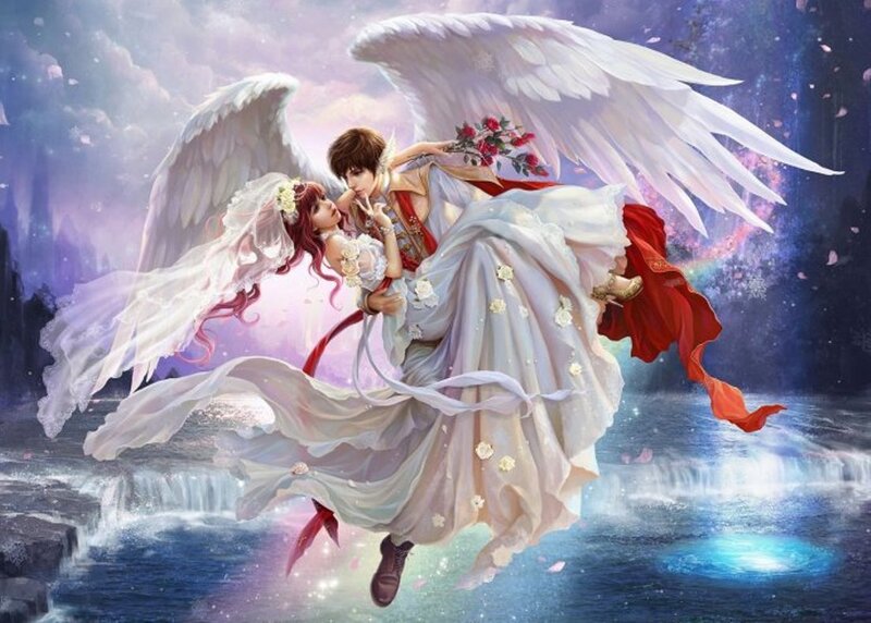 Angel Couple in Flight — White