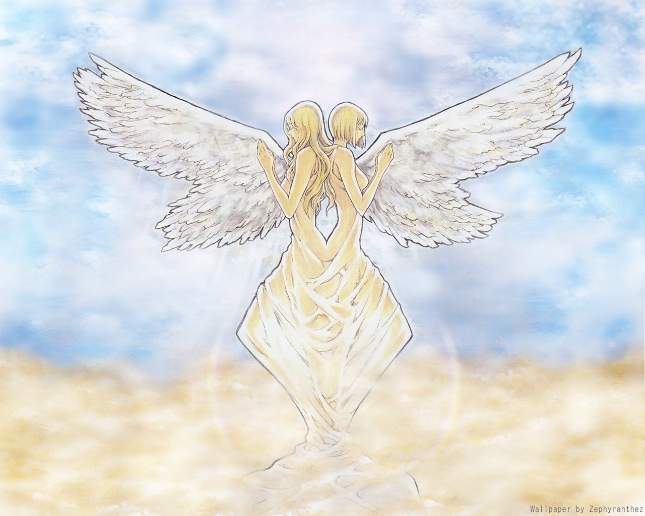 Angel couple in sky