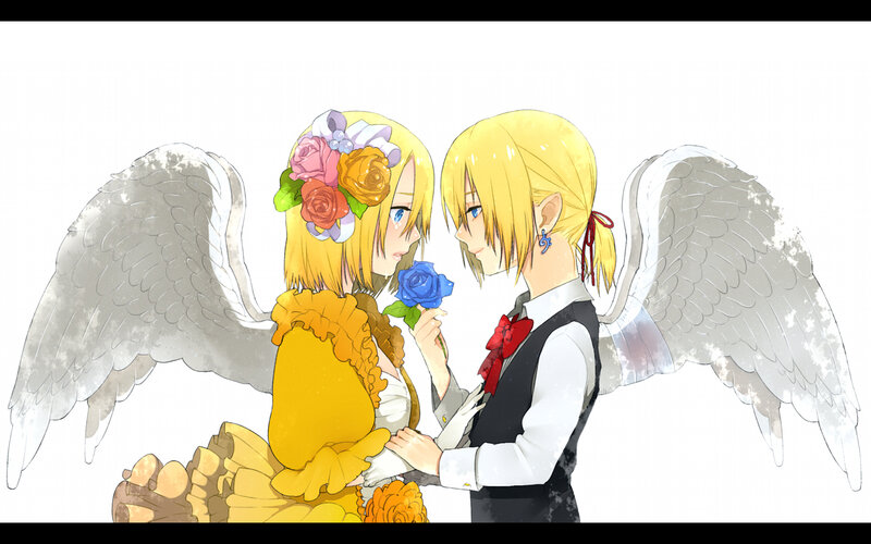 Angel couple with flowers
