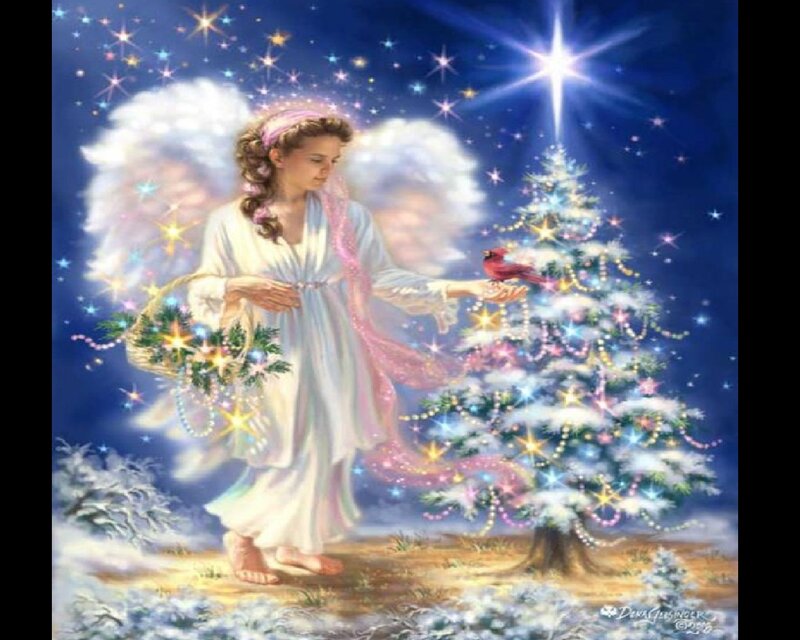 Angel Decorating Tree — Blue, Serene
