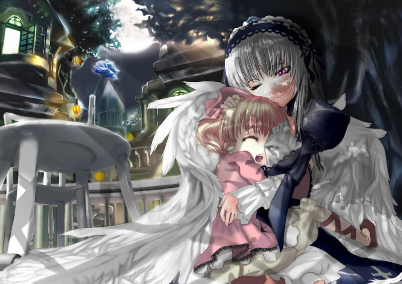 Angel Embracing Child — White