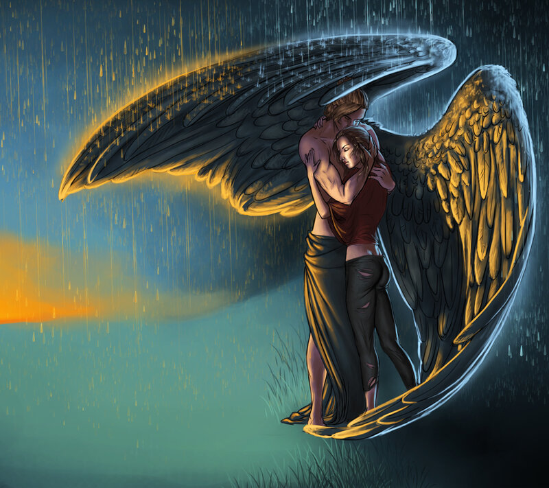 Angel Embracing Woman — Blue, Dramatic