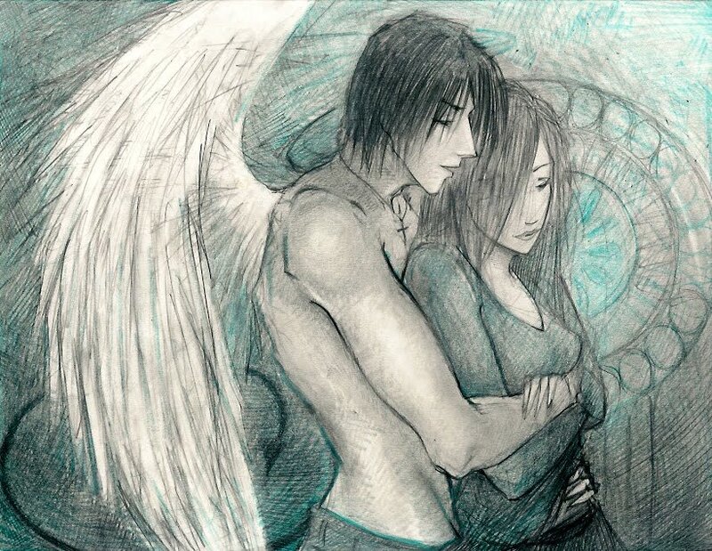 Angel Embracing Woman — Gray