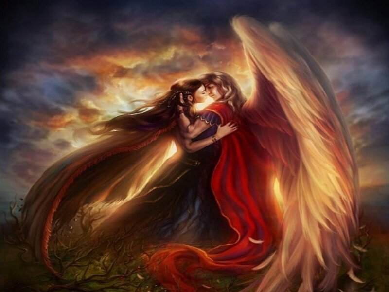 Angel Embracing Woman — Red