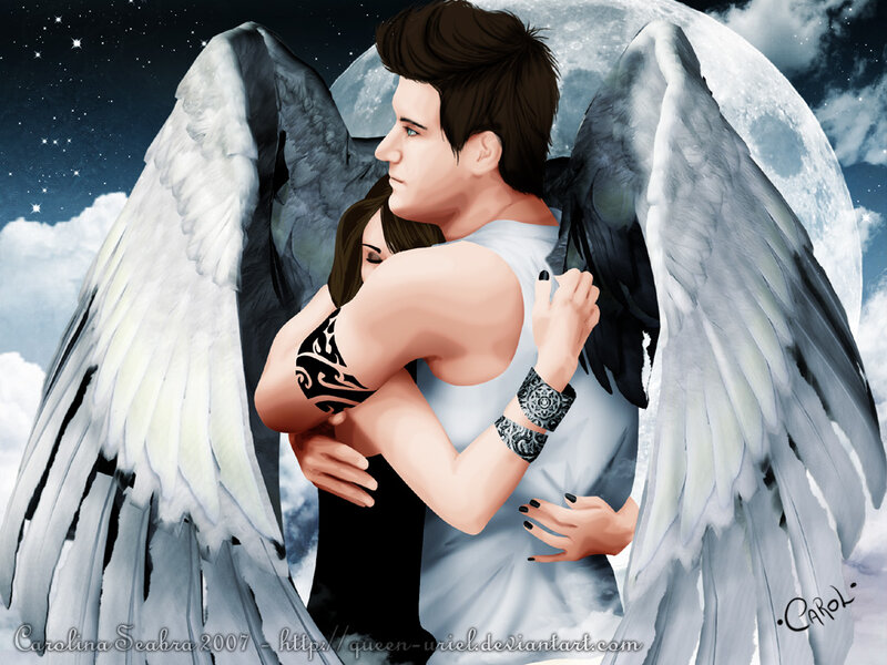 Angel Embracing Woman — White
