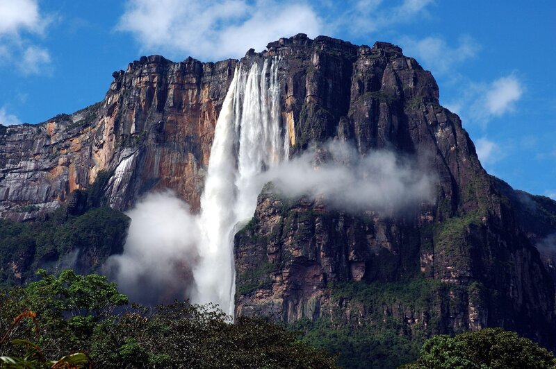 Angel Falls Waterfall — Blue, Dramatic, Afternoon, Photograph, Mountain, Clouds, Forest