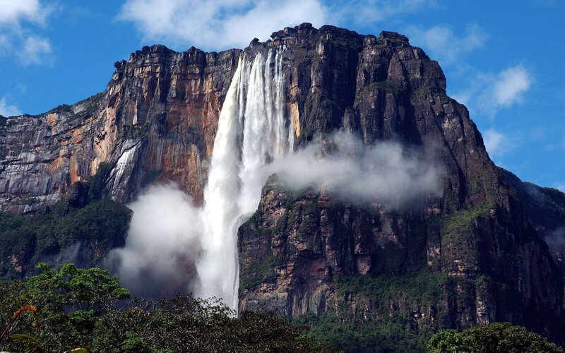 Angel Falls Waterfall — Blue, Dramatic, Afternoon, Photograph, Mountain, Clouds