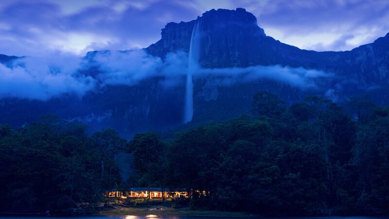 Angel Falls Waterfall — Blue, Dramatic, Night