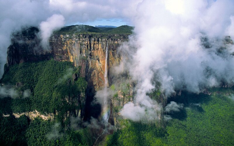 Angel Falls Waterfall — Green, Dramatic, Afternoon, Photograph, Cliff, Rainforest