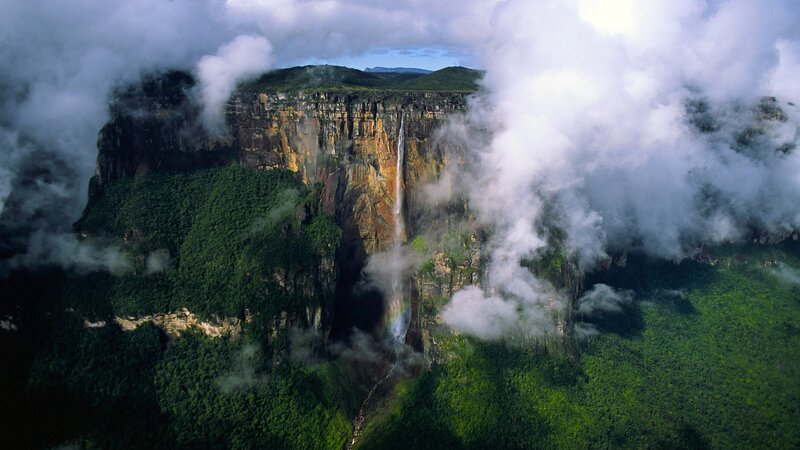 Angel Falls Waterfall — Green, Dramatic, Afternoon, Photograph, Clouds