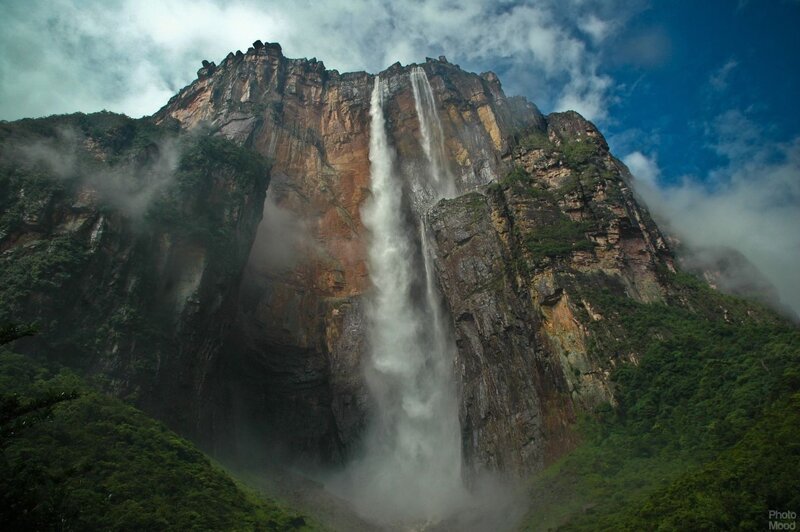 Angel Falls Waterfall — Green, Dramatic, Afternoon, Photograph, Mountain, Clouds, Forest