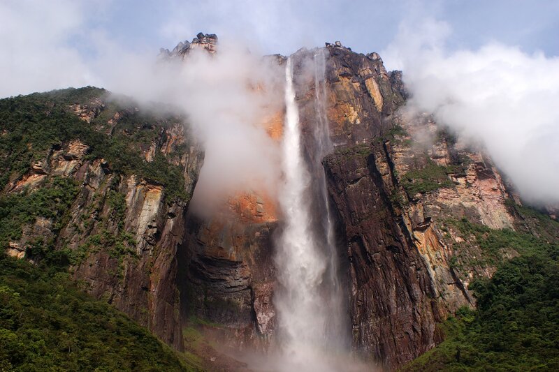 Angel Falls Waterfall — Green, Dramatic, Afternoon, Photograph, Mountain, Clouds