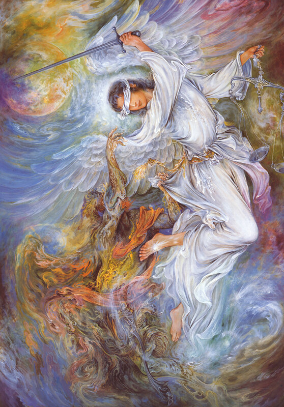 Angel Fighting Demon — White, Dramatic, Painting