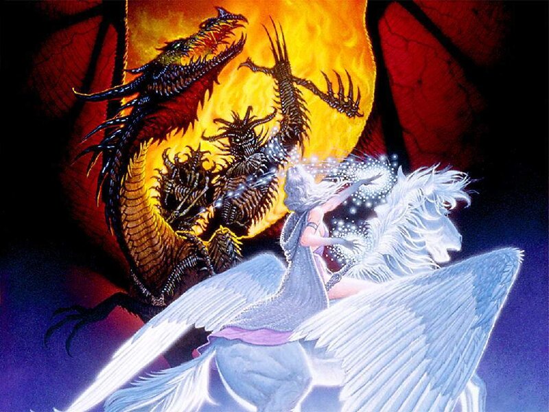 Angel Fighting Dragon — White