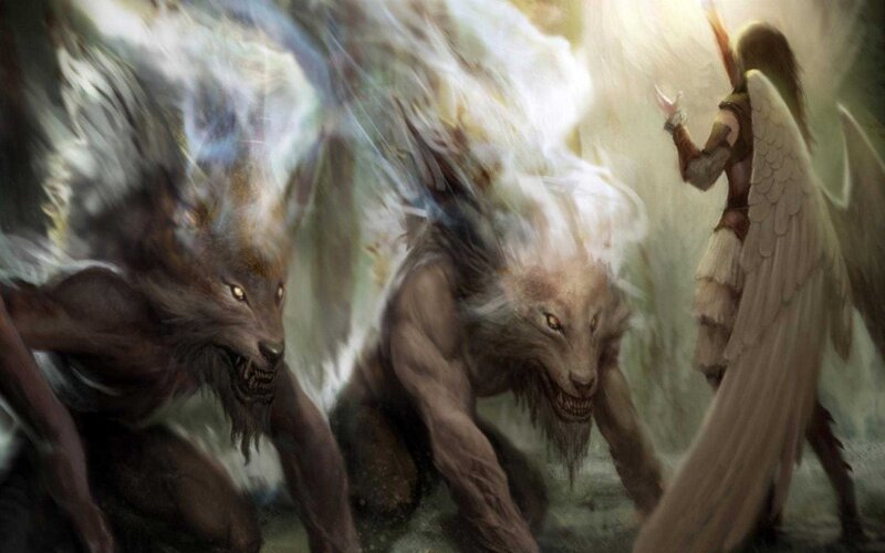 Angel Fighting Werewolves