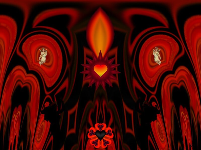 Angel Figures in Red Swirls
