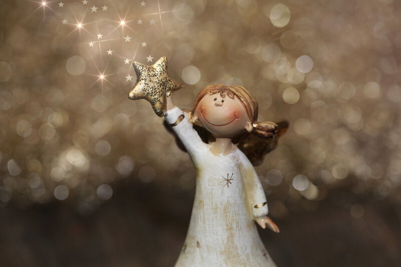 Angel Figurine Holding Star — White