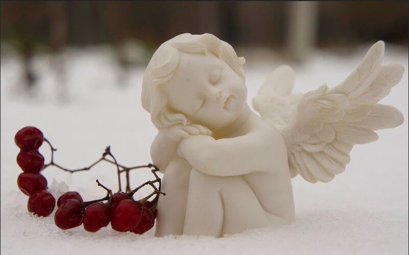 Angel Figurine in Snow — White, Serene