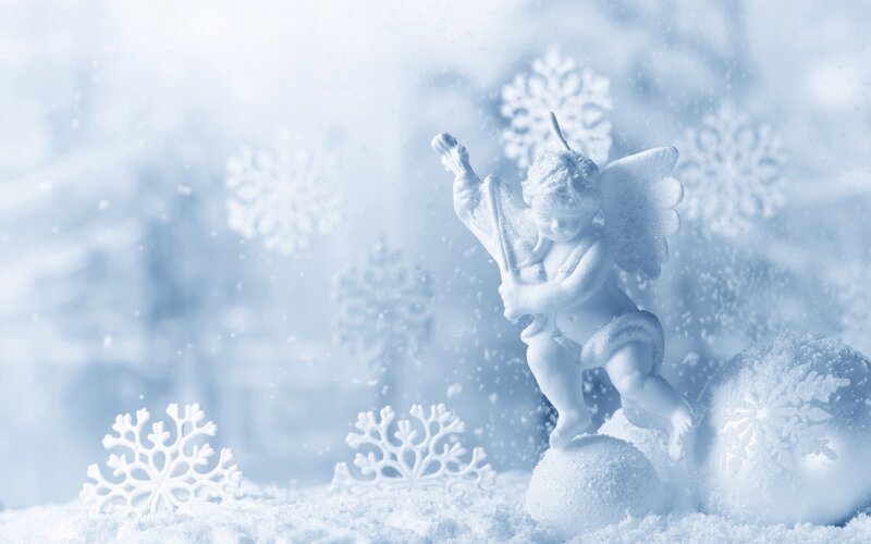 Angel Figurine in Snow — White, Serene, Winter, Photograph