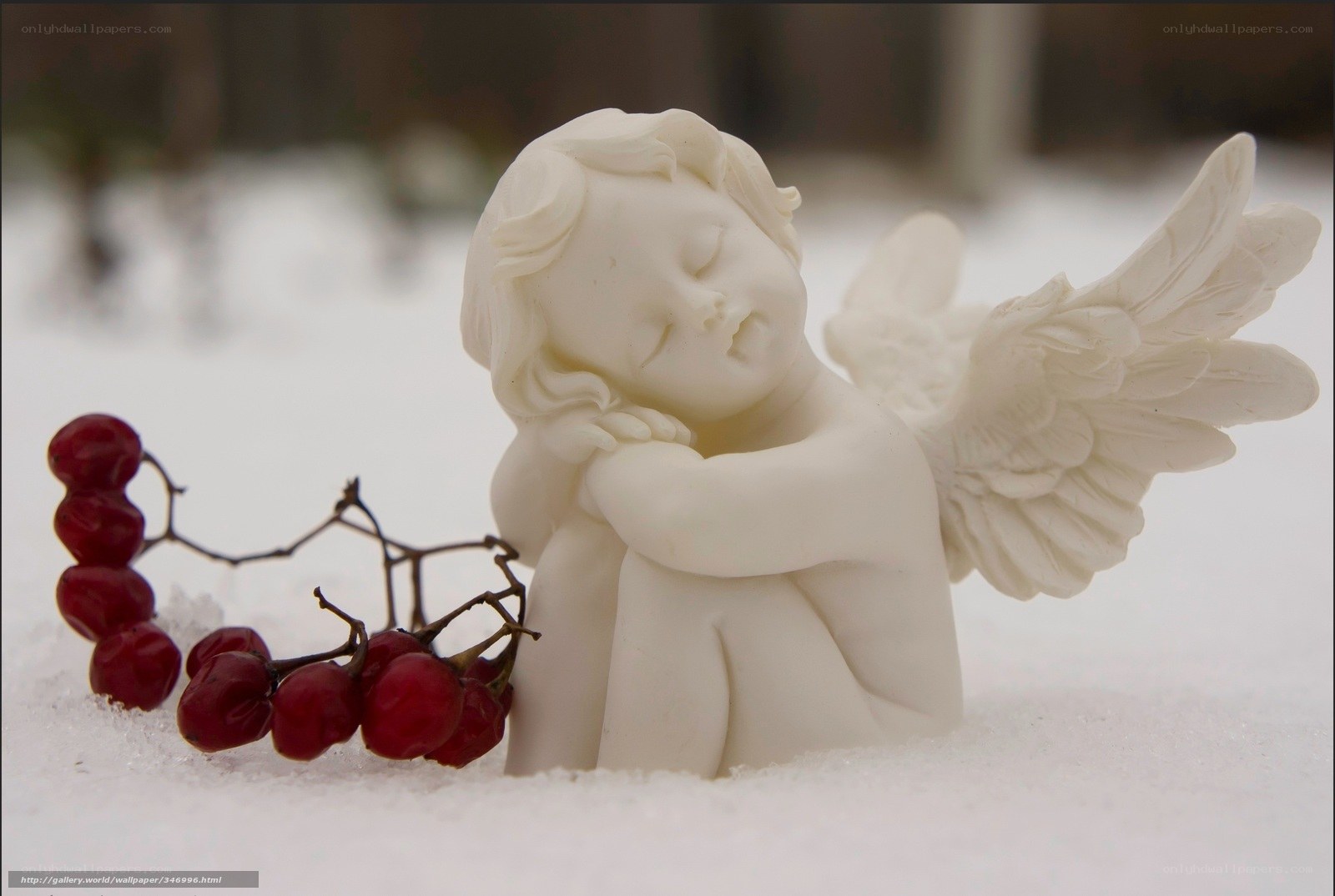 Angel figurine in snow