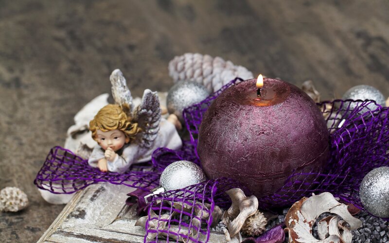 Angel Figurine with Candle — Purple, Festive