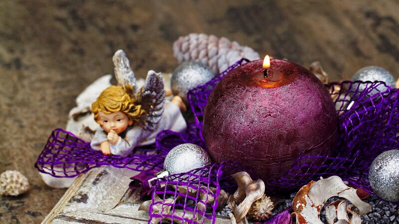 Angel Figurine with Candle — Purple, Festive, Winter