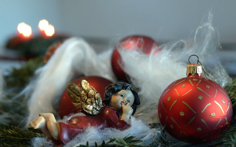 Angel Figurine with Ornaments — Red, Festive