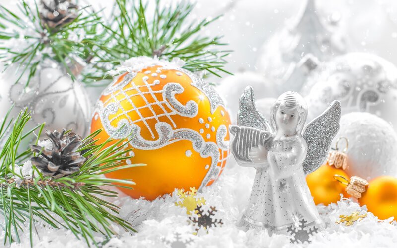 Angel Figurine with Ornaments — White